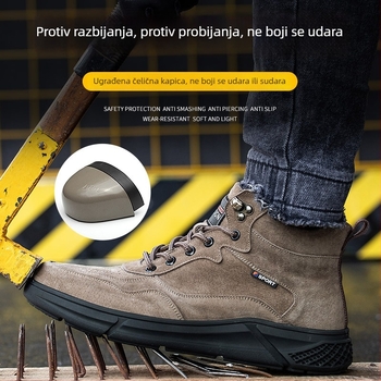 Muške visoke sigurnosne radne cipele s čeličnim prstom, nubuk-velur gornji dio, otporne na habanje, protiv probijanja i klizanja, za građevinske radove
