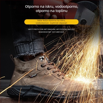 Muške visoke sigurnosne radne cipele s čeličnim prstom, nubuk-velur gornji dio, otporne na habanje, protiv probijanja i klizanja, za građevinske radove