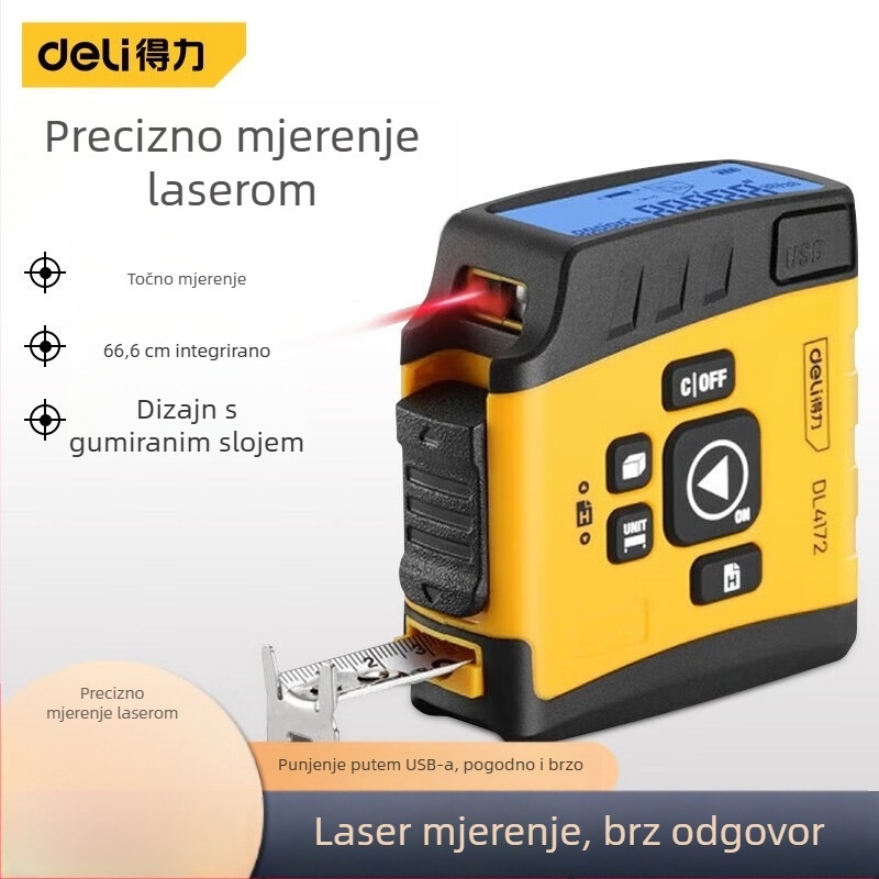 Deli laserski mjerač udaljenosti s digitalnim metrom — 3-u-1 mjerni alat
