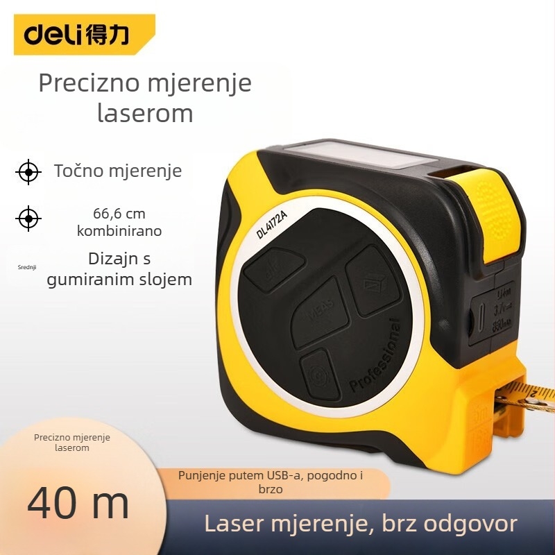 Deli laserski mjerač udaljenosti s digitalnim metrom — 3-u-1 mjerni alat