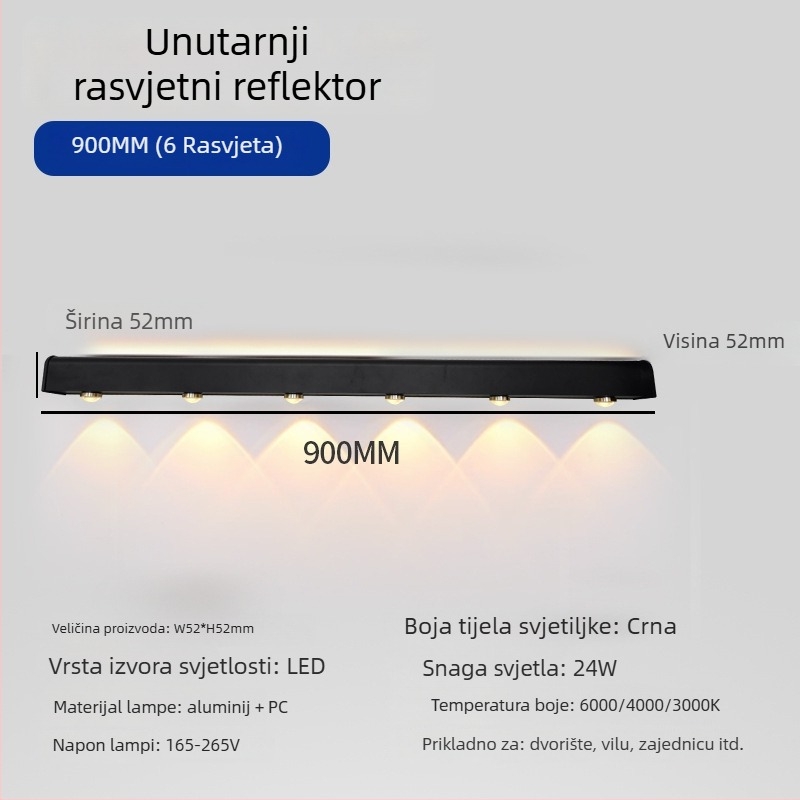 Vanjska duga zidna svjetiljka s 90 LED, 165–265V, 3000K, IP54, aluminijsko kućište