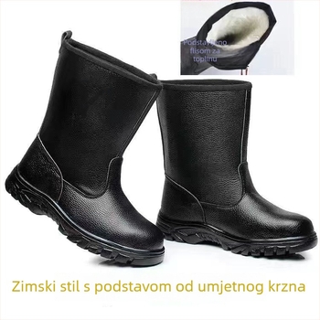 Crne sigurnosne čizme od mikrovlaknastog kože i platna, pamukasta podstava, vodootporne visoke radne čizme za naftno polje, srednje visine