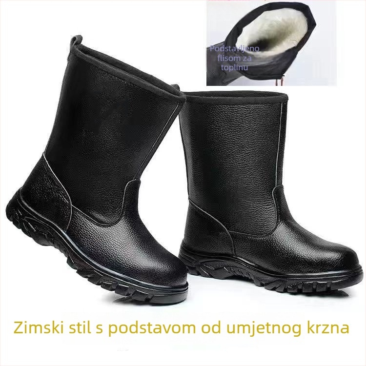 Crne sigurnosne čizme od mikrovlaknastog kože i platna, pamukasta podstava, vodootporne visoke radne čizme za naftno polje, srednje visine