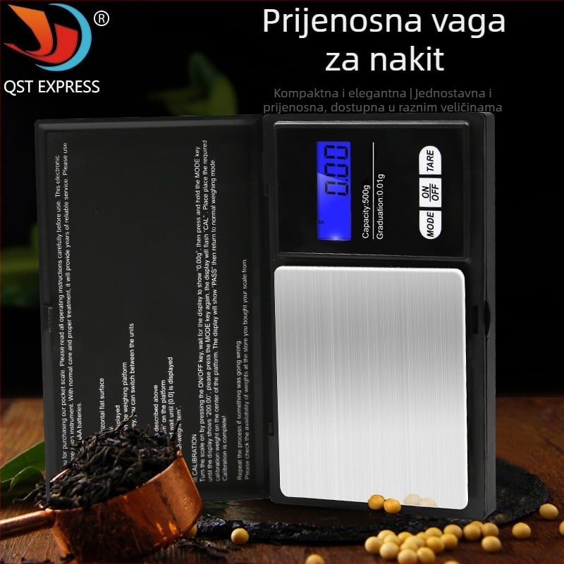 Mini elektronička vaga za nakit, prijenosna džepna vaga, raspon mjere 100 g–1 kg, napaja se dvije AA baterije, model 2020041608385803