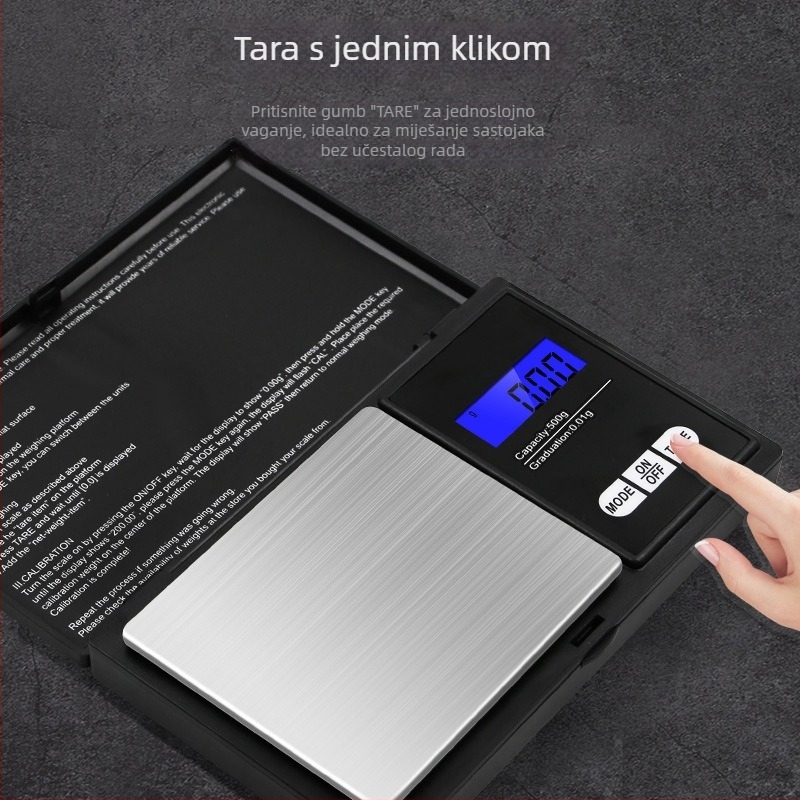 Mini elektronička vaga za nakit, prijenosna džepna vaga, raspon mjere 100 g–1 kg, napaja se dvije AA baterije, model 2020041608385803