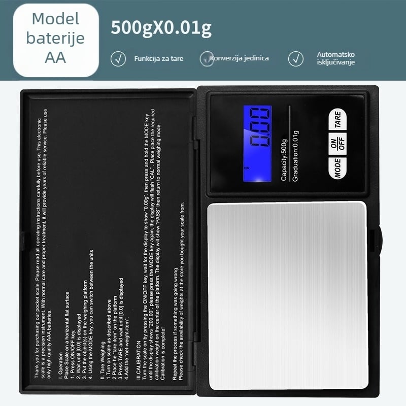 Mini elektronička vaga za nakit, prijenosna džepna vaga, raspon mjere 100 g–1 kg, napaja se dvije AA baterije, model 2020041608385803