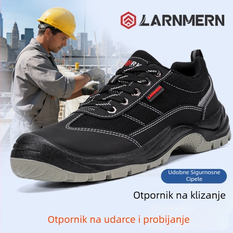 Langmeng Kožne Zaštitne Cipele za Rad s Čeličnim Prstom, Nizak Vrh, Otporne na Probijanje, Protuklizne