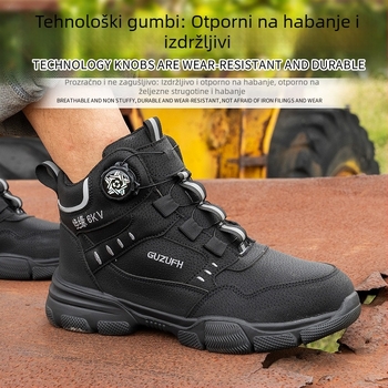 Fu Sheng muške zimske cipele za sigurnost s čeličnom kapom, otporne na udarce i probijanje, s okretno kopčom, srednje visine, materijal mikrovlakna koža i platno