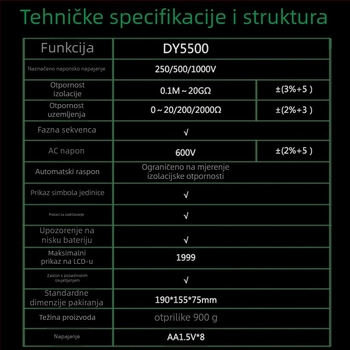 DY5500 Višestruki Digitalni Mjerač Uzemljenja s Mjerenjem Faznog Slijeda Napona