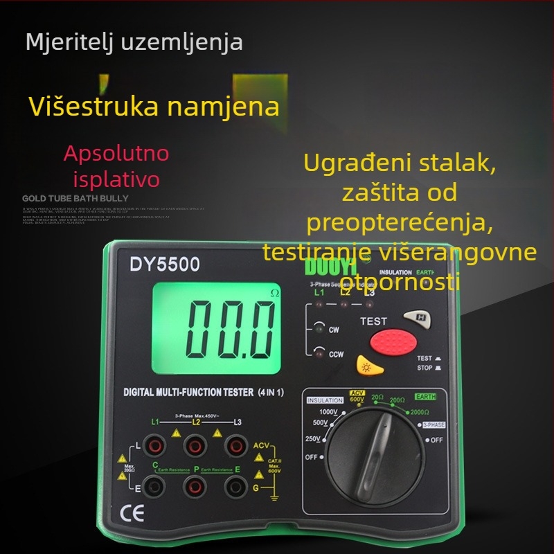 DY5500 Višestruki Digitalni Mjerač Uzemljenja s Mjerenjem Faznog Slijeda Napona