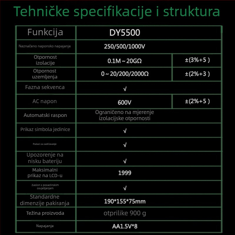 DY5500 Višestruki Digitalni Mjerač Uzemljenja s Mjerenjem Faznog Slijeda Napona