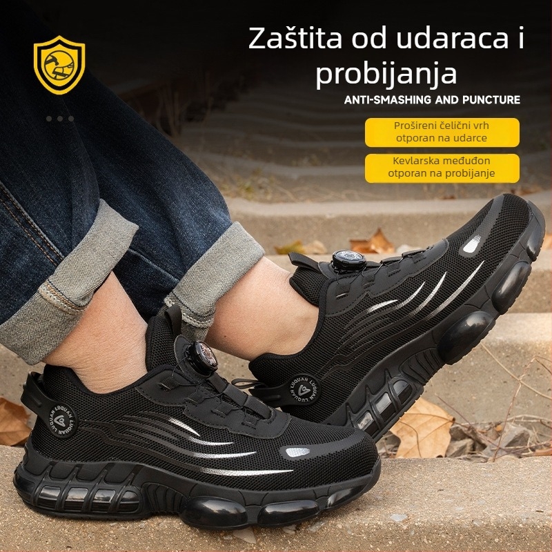 Muške sigurnosne cipele s čeličnom prstom i flyknit gornjim dijelom, lagane, otporne na udarce i probijanje