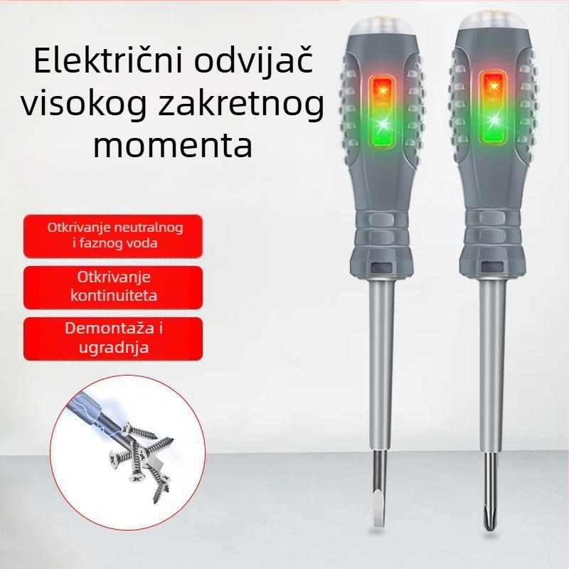 Električarski tester s jasnim LED indikatorom, višenamjenski mjerni alat za kontinuitet kablova i odvijač visokog momenta