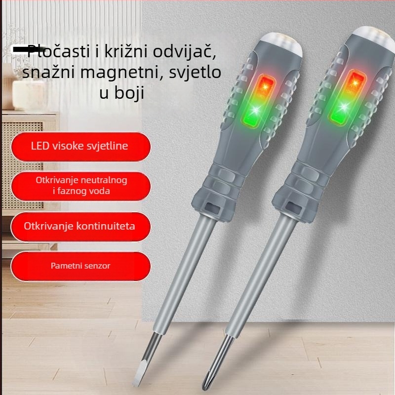 Električarski tester s jasnim LED indikatorom, višenamjenski mjerni alat za kontinuitet kablova i odvijač visokog momenta