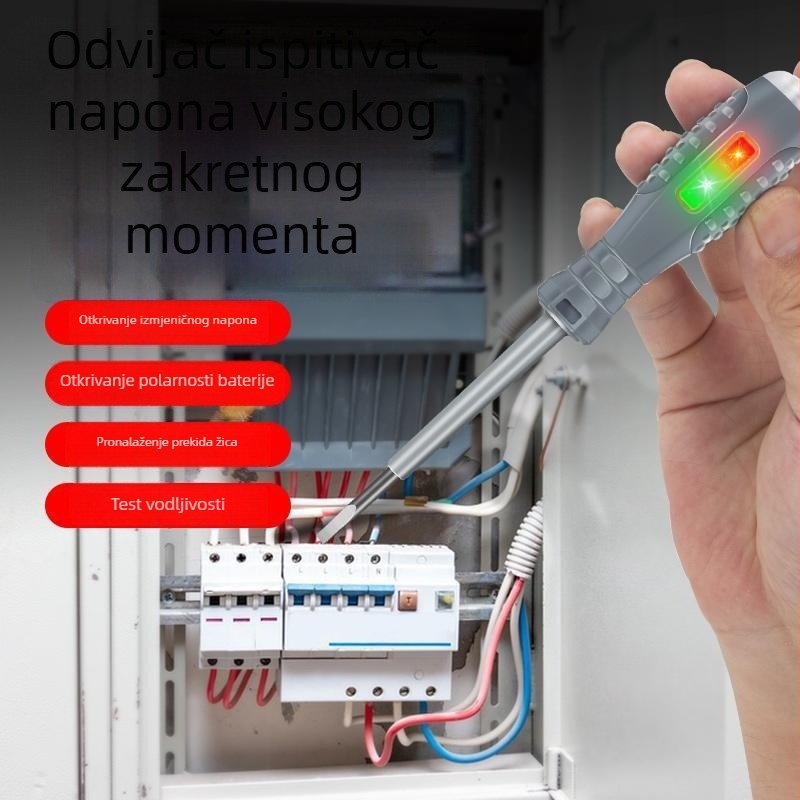 Električarski tester s jasnim LED indikatorom, višenamjenski mjerni alat za kontinuitet kablova i odvijač visokog momenta