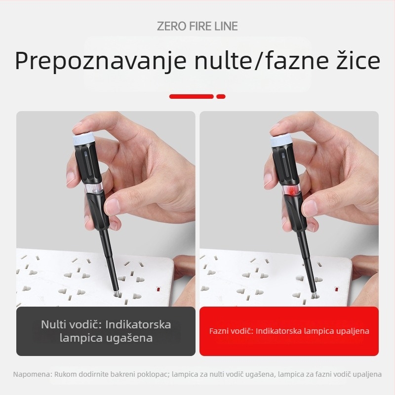 Ploški odvijač s okretljivom drškom i tester napona – dvostrani tester za električne sklopove za kućnu upotrebu i električare, testira žive i neutralne vodiče, 110-500V