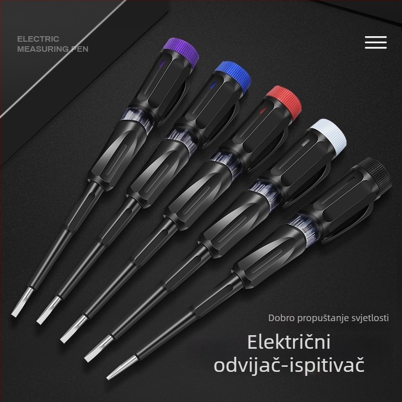 Ploški odvijač s okretljivom drškom i tester napona – dvostrani tester za električne sklopove za kućnu upotrebu i električare, testira žive i neutralne vodiče, 110-500V