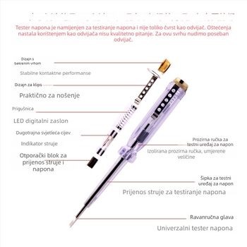 Delixi električni tester s digitalnim zaslonom i LED-om, induktivni odvijač s lampom, mjerenje 12–250V i provjera kontinuiteta
