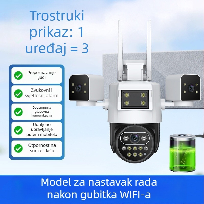 Vanjska IP kamera s daljinskim praćenjem putem mobitela, noćni vid 0,01 lux, radna temperatura -30°C do 65°C, napajanje 12V, vanjska upotreba