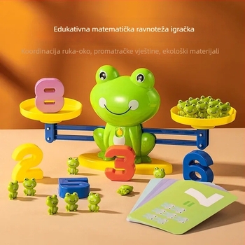 Edukativna igra balans žaba za rano učenje: 20 žaba, 10 brojeva i 8 kartica; plastična konstrukcija; DIY-prijateljska; uzrast 4-6 godina; potiče intelektualni razvoj i logičko razmišljanje.