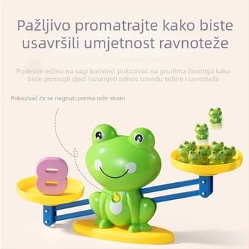Edukativna igra balans žaba za rano učenje: 20 žaba, 10 brojeva i 8 kartica; plastična konstrukcija; DIY-prijateljska; uzrast 4-6 godina; potiče intelektualni razvoj i logičko razmišljanje.