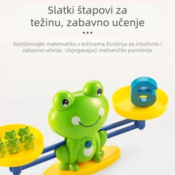 Edukativna igra balans žaba za rano učenje: 20 žaba, 10 brojeva i 8 kartica; plastična konstrukcija; DIY-prijateljska; uzrast 4-6 godina; potiče intelektualni razvoj i logičko razmišljanje.