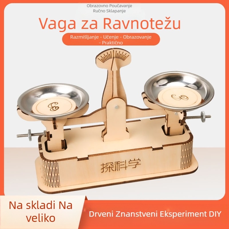 Drvena vaga s pladnjem za fizičke eksperimente – edukativna DIY igra za uzrast 7–14 godina