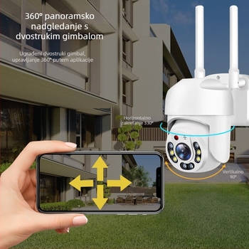 1080P bežična WiFi kupol kamera s noćnim vidom, unutarnja/ vanjska upotreba, montaža na zid ili plafon, pan-tilt 355° horizontalno, 90° vertikalno