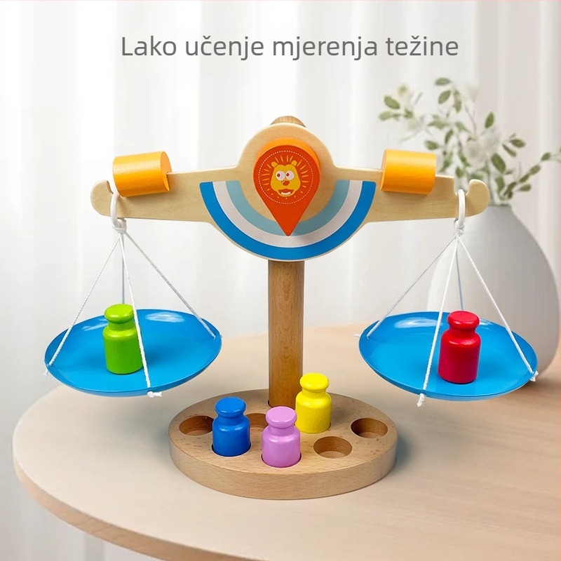Drvena Montessori vaga za balansiranje za djecu, edukativna igračka, DIY, uzrast 4–6 godina.