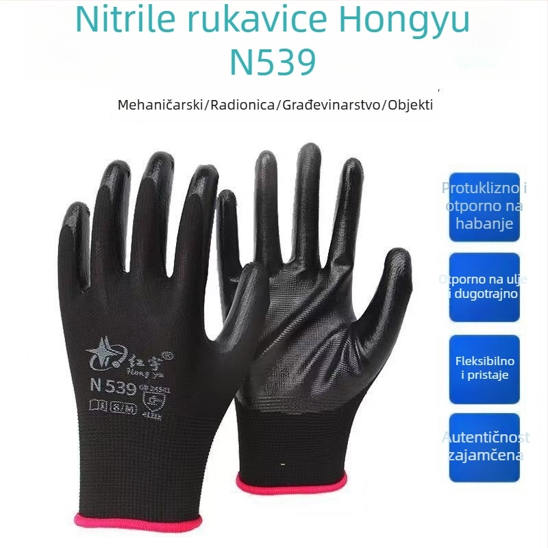 Xingyu N539 crveno-crne nitrilne zaštitne rukavice s premazom, protuklizne, otporne na habanje, jednokratne upotrebe (12 pari)