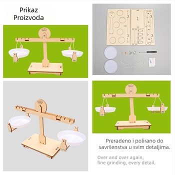 Drveni DIY balansna vaga za fizikalne eksperimente – ručna STEM igračka za uzrast 7–14 godina