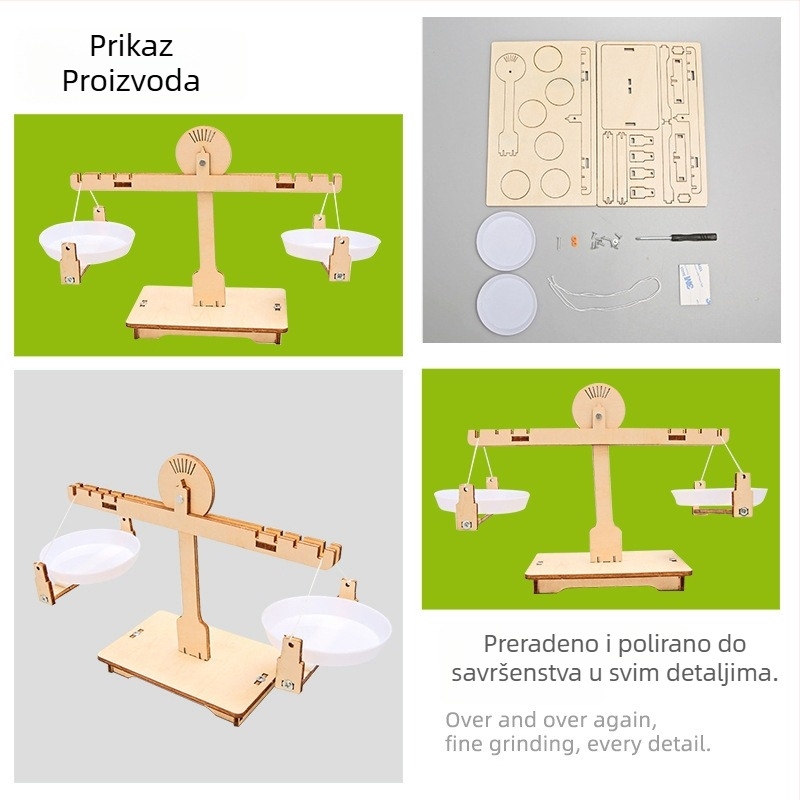 Drveni DIY balansna vaga za fizikalne eksperimente – ručna STEM igračka za uzrast 7–14 godina