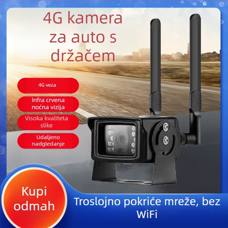 Bežična auto kamera s rezolucijom 1080p, 110° kut gledanja, 2.8mm objektivom, napajanje 12V, IR noćno snimanje do 15 m.