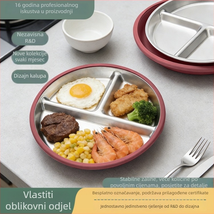 Dječja posuda za hranjenje s tri odjeljka, od 304 nehrđajućeg čelika, minimalističkog stila, za bebe od 6 mjeseci, set od 1 kom.