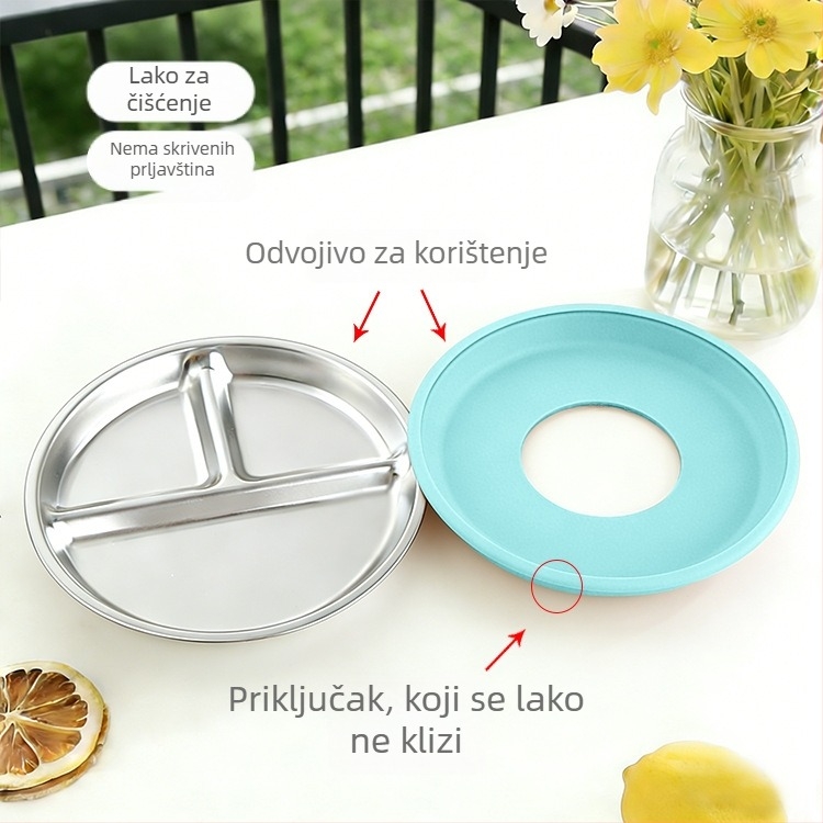 Dječja posuda za hranjenje s tri odjeljka, od 304 nehrđajućeg čelika, minimalističkog stila, za bebe od 6 mjeseci, set od 1 kom.