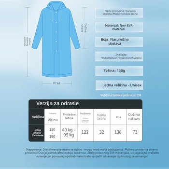 Kišni kaput EVA tkanina, debeli stil, vodootporni sloj PVC ljepila, za planinarenje