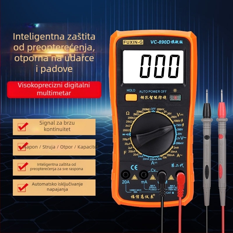 Fuxin High Instrument VC890D digitalni multimetar za profesionalnu uporabu s inteligentnim zaslonom, automatskim isključivanjem i zaštitom od sagorijevanja