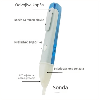 Bezkontaktni tester napona AC s automatskim osvjetljenjem, bljeskanjem i zvučnim signalom