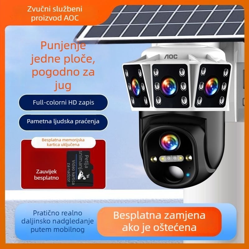 Solarna kamera za nadzor bez kabelskog napajanja, 360° vanjsko pokriće, vodootporna, AI pametne značajke, daljinski pristup putem mobitela, 5G