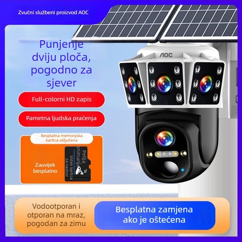 Solarna kamera za nadzor bez kabelskog napajanja, 360° vanjsko pokriće, vodootporna, AI pametne značajke, daljinski pristup putem mobitela, 5G