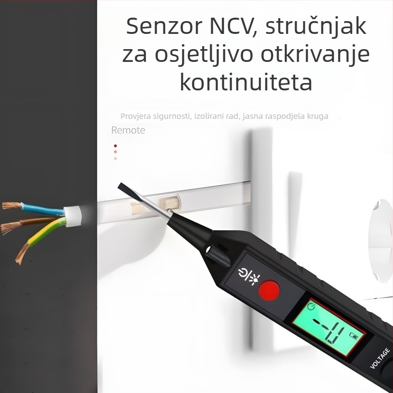 Električarski višenamjenski tester napona s digitalnim zaslonom – test živog/neutralnog vodova i kontinuitet