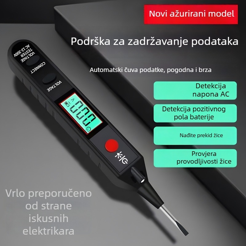 Električarski višenamjenski tester napona s digitalnim zaslonom – test živog/neutralnog vodova i kontinuitet