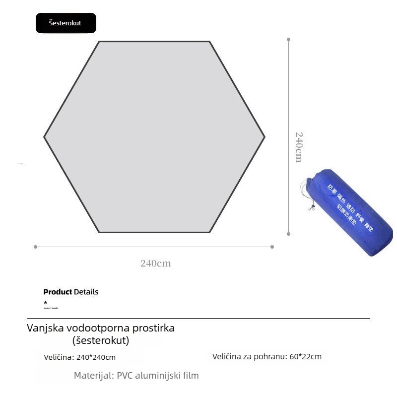 Dvostrani debeli kamping madrac s EVA i aluminijskom folijom, vodootporan, za 2–8 osoba