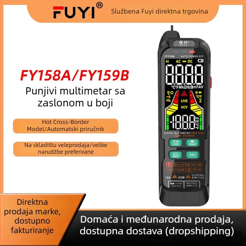 FUYI digitalni multimetar s zaslonom u boji, punjivi, visoke preciznosti za električare FY158A/FY159B