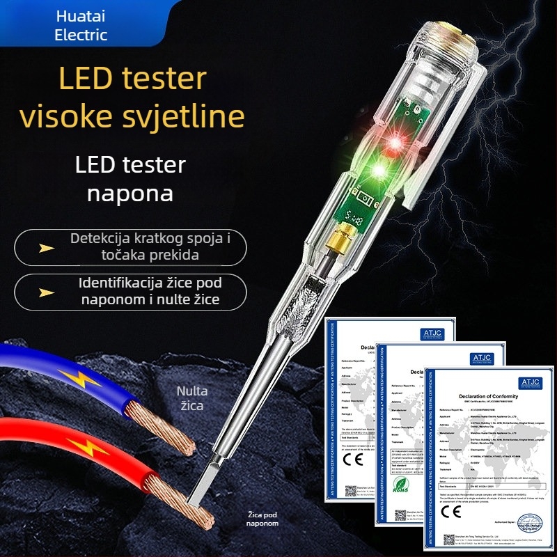 Višefunkcionalno električarsko testno pero s identifikacijom faze i neutralnog vodljivosti, pametnim senzorom, vodootporno, dvostruko LED osvjetljenje