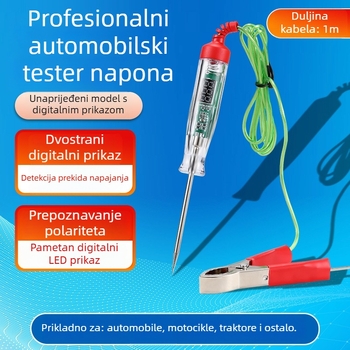 Lingxiang tester napona olovka s dvostrukim digitalnim zaslonom, univerzalni raspon 3,5–36V za automobile i motocikle, s probijačkim iglama