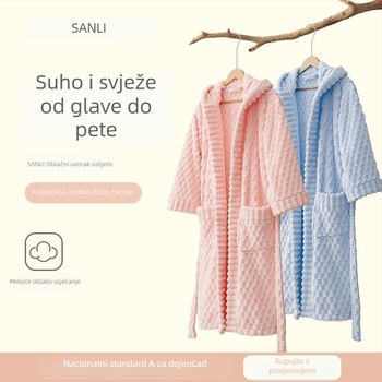 Unisex ogrtač za kupaonicu s kapuljačom od koralnog fleeca, 840 g, topao za jesen-zimu