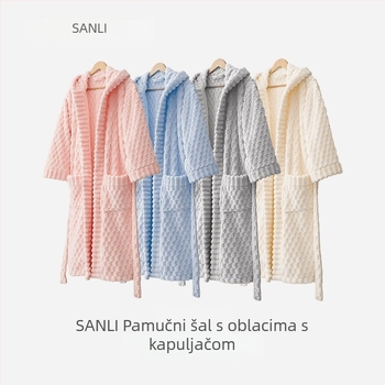 Unisex ogrtač za kupaonicu s kapuljačom od koralnog fleeca, 840 g, topao za jesen-zimu