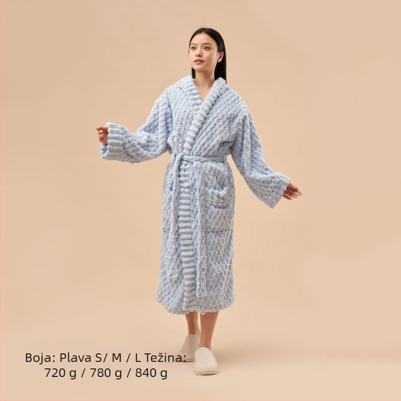 Unisex ogrtač za kupaonicu s kapuljačom od koralnog fleeca, 840 g, topao za jesen-zimu