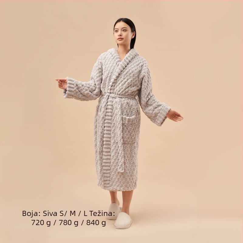 Unisex ogrtač za kupaonicu s kapuljačom od koralnog fleeca, 840 g, topao za jesen-zimu